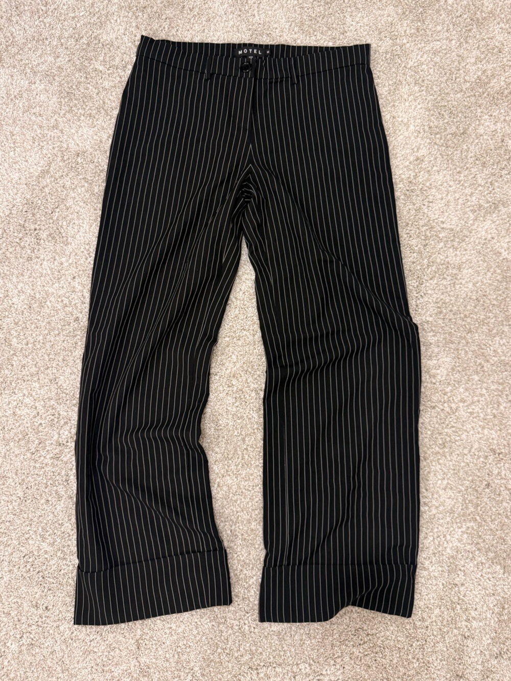 Motel Rocks Black Pinstripe Wide-Leg Pants